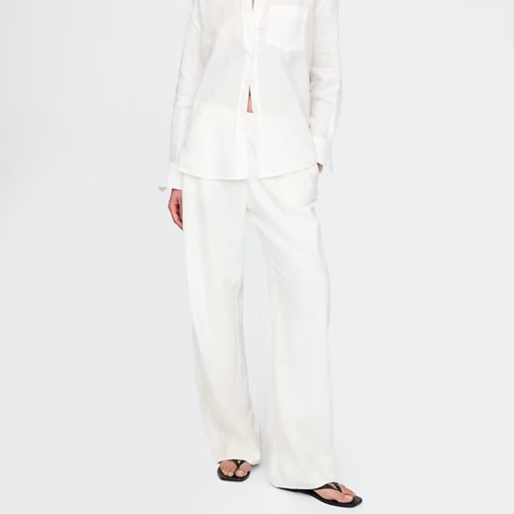 Linen-Blend Easy Wide-Hem Pants | GAP | New Off-White | Size M | NWT